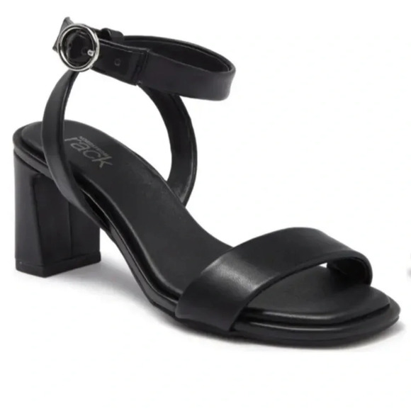 Nordstrom Shoes - Nordstrom Rack Landry Black Vegan Leather Open Toe Block Heels Women's 6